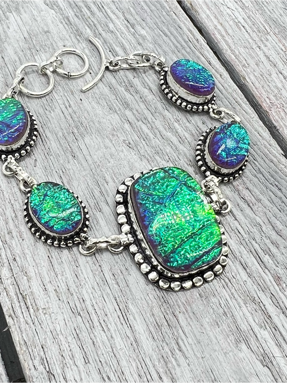 349. Triplet Opal Sterling Silver Iridescent Blue-Green Opal Bracelet - 7.25-8” - Picture 5 of 10